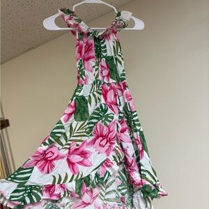 Tropical Floral Kids Dress in Pink and Green